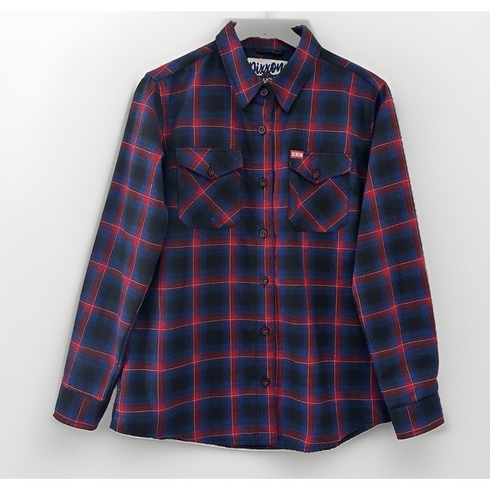 Dixxon Flannel Hometown Shirt Mens large Red Blue Plaid Long Sleeve button up - Picture 2 of 11